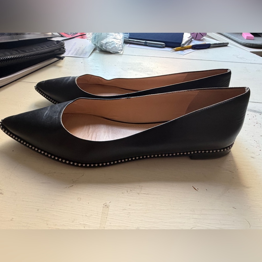 Coach Viviana Beadchain Flat size 9.5 Black Leather Pointed Ballet Flats - Picture 3 of 8